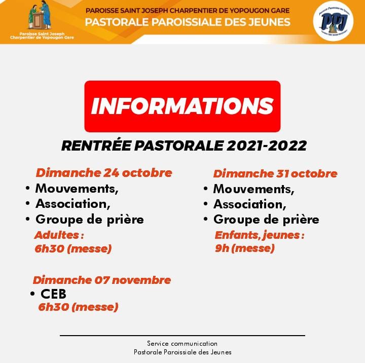 RentrÉe Pastorale 2021 2022 Paroisse St Joseph Charpentier